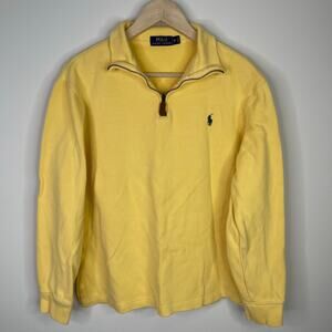Ralph Lauren Yellow Knit Preppy Pullover 3/4 Zip Sweater Medium Cotton